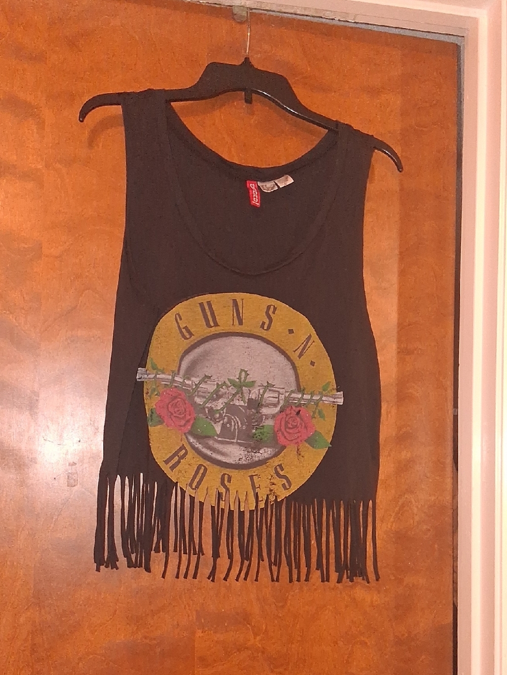 Divided Black Fringe Tank Top with Guns N' Roses Graphic
